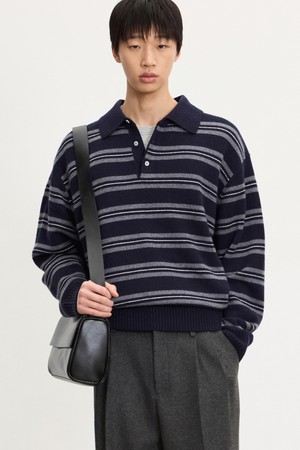Oversized Stripe Polo Knit Top (Navy) TNSW5F112N2