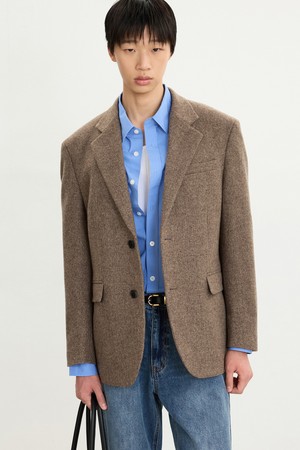 Redford Wool Blended Herringbone Jacket (Beige) TNJA5F105I2