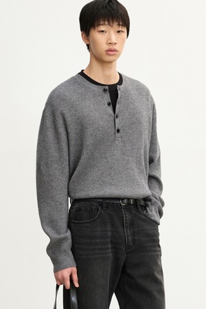 Oversize Rib Henley Neck Knit (Grey) TNSW5F109G2