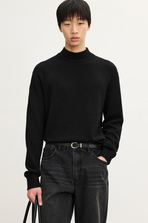 Cashmere Mock Neck Knit Top (Black) TNSW5F106BK
