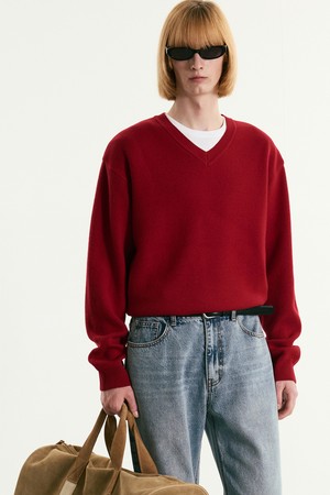 Cashmere Blended V-Neck Knit Top (Red) TNSW6E103R2