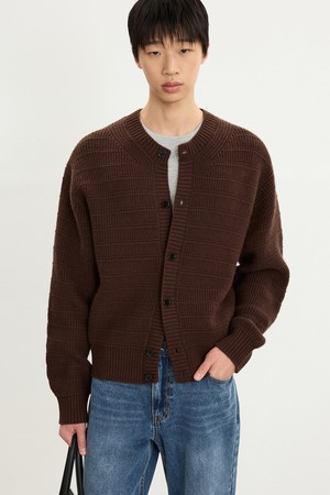 Chunky Wool Knit Cardigan (Brown) TNSW5F101W2