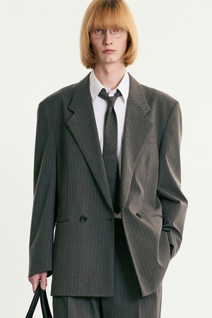 Pin Stripe Double Breasted Jacket (Grey) TNJA5F102G2