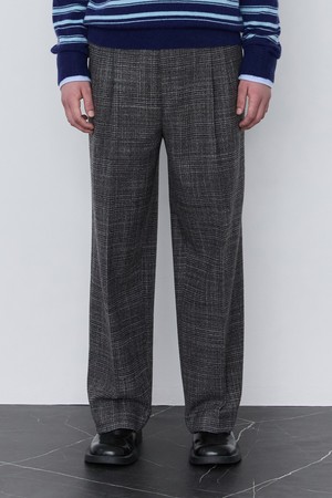 그레이 체크 투턱 와이드 셋업 팬츠 (JNPA5C282G2)