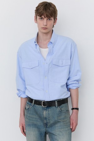 스카이 블루 웜코튼 오버핏 셔츠 (JNSH5C215B1)
