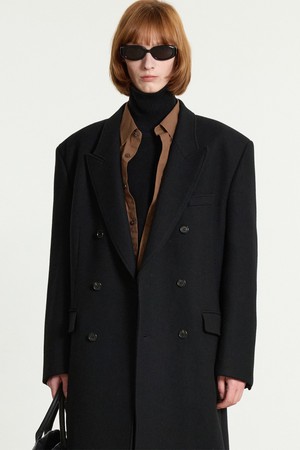 Heavy Wool Double-breasted Coat (Black) TNCO5F101BK