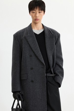 Heavy Wool Double-breasted Coat (Twill Grey) TNCO5F101G2