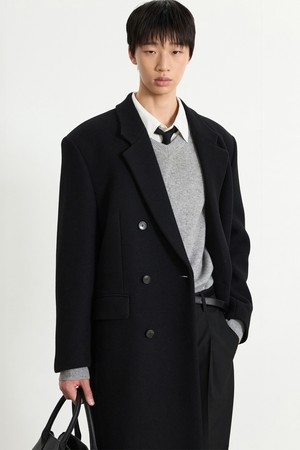 Heavy Wool Tailored Double-breasted Coat (Black) TNCO5F102BK