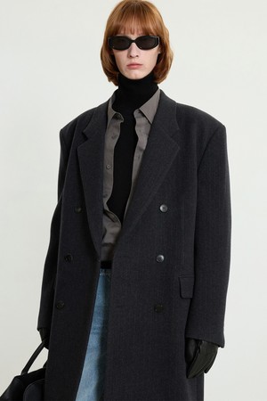 Pin-stripe Tailored Double-breasted Coat (Gray) TNCO5F102G2