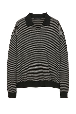 블랙 카라 세미오버핏 스트라이프 맨투맨 (JNTS5C201BK)