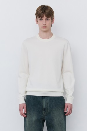 화이트 울 릴렉스 크루넥 니트 (JNSW5D201WT)