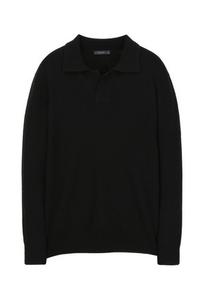 블랙 울 100% 홀가먼트 오픈카라 니트 (JNSW5D203BK)