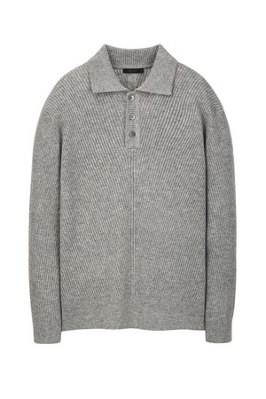 그레이 사선 텍스쳐 릴랙스핏 카라 니트 (JNSW5D209G2)