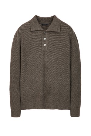 브라운 사선 텍스쳐 릴랙스핏 카라 니트 (JNSW5D209W2)