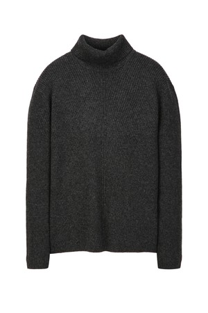 차콜그레이 사선 텍스쳐 릴랙스핏 터틀넥 니트 (JNSW5D210CG)