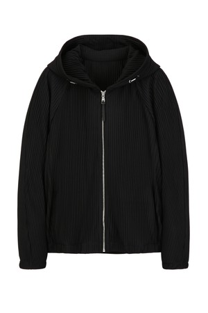 [SOFT PLEATS] 블랙 플리츠 셋업 후드 점퍼 (JNJU5C080BK)