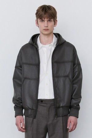 그레이 램스킨 오일 브러쉬  후드 점퍼 (JNJU5C506G2)