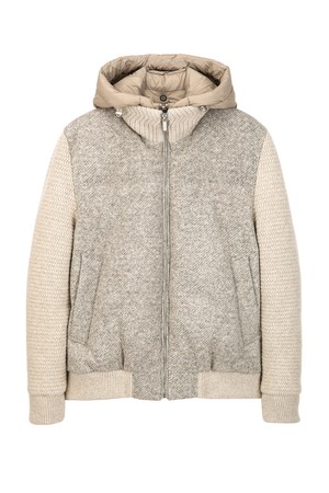 베이지 후드 결합 하이브리드 점퍼 (JNJU5D301I2)