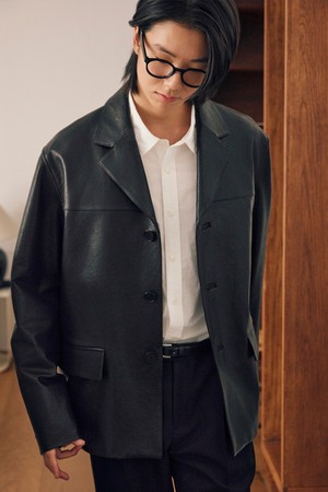 블랙 리얼레더 테일러드 자켓 (JNJU5D777BK)