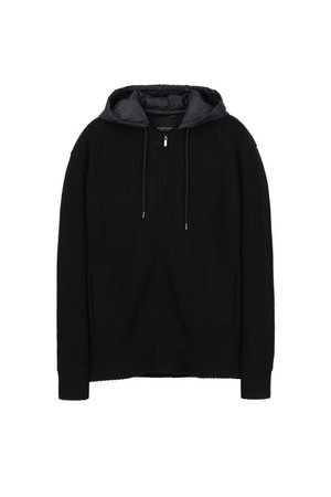 블랙 후드 탈착 방풍안감 크루넥 집업 가디건 (JNSW5D301BK)