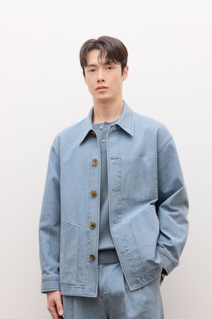 쿨코튼 가먼트 워싱 워크 셋업 자켓 - 블루 (JNJU6A207B2)