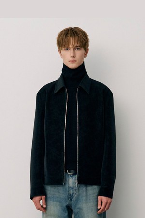 벨루어 라이크 레더 텍스처 블루종 - 블랙 (JNJU6A222BK)