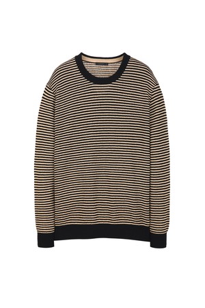린넨 블렌드 스트라이프 크루넥 니트 - 블랙 (JNSW6B409BK)