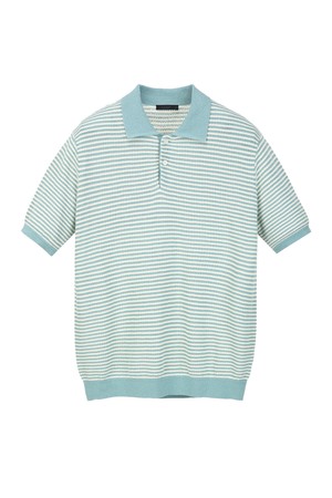 린넨 블렌드 스트라이프 카라 니트 - 블루 (JNSW6B410B2)