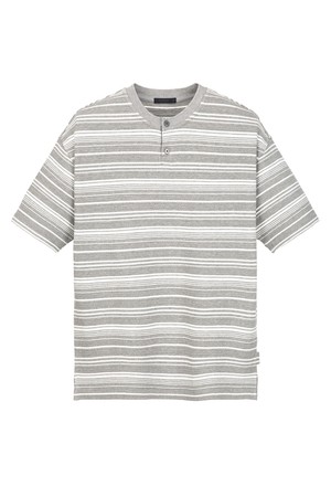 헨리넥 스트라이프 티셔츠 - 라이트그레이 (JNTS6B402G1)