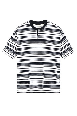 헨리넥 스트라이프 티셔츠 - 화이트 (JNTS6B402WT)