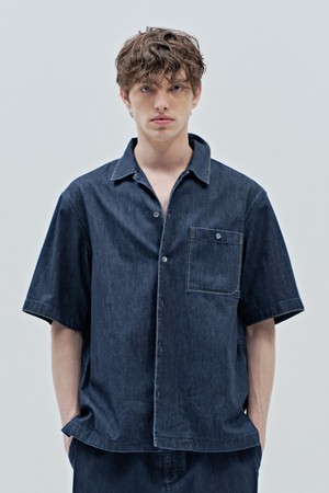 원워시드 반팔 데님 셋업 셔츠 - 인디고블루 (JNSH6B201B3)