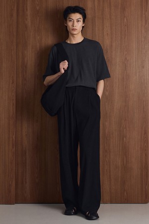 Kinoshita Seersucker Maxi-Wide Pants (Black) TNPA6E207BK