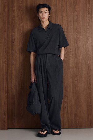 Kinoshita Seersucker Maxi-Wide Pants (Grey) TNPA6E207G2
