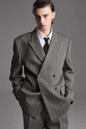 Herringbone Structure Wool Double Jacket (Grey) TNJA6F103G2