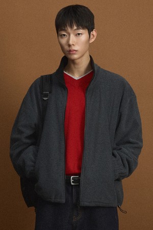 Oversized Fleece Zip-Up Jacket (Dark Grey) TNJU6F110CG