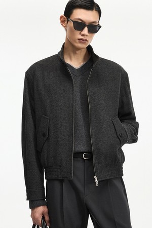Herringbone Harrington Jumper (Charcoal) TNJU6F105CG