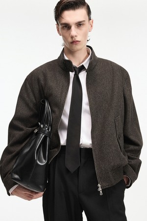 Herringbone Harrington Jumper (Brown) TNJU6F105W2