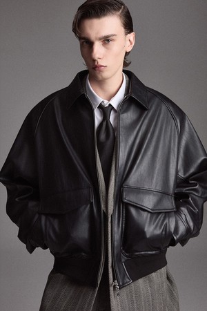Faux Leather A-2 Jumper (Black) TNJU6F106BK