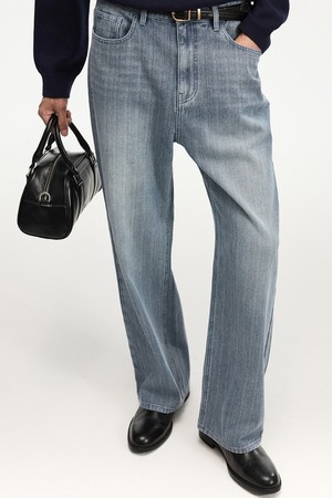 Textured Wide Denim Pants (Washed Blue) TNPA6F113B2