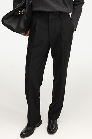 Wool Blend Comfort Semi-Wide Pants (Black) TNPA6F105BK
