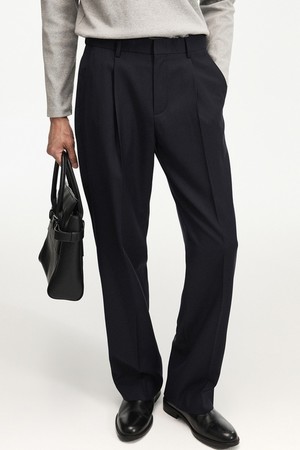 Wool Blend Comfort Semi-Wide Pants (Navy) TNPA6F105N2
