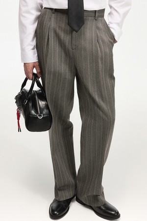Wool Herringbone Wide Pants (Grey) TNPA6F102G2