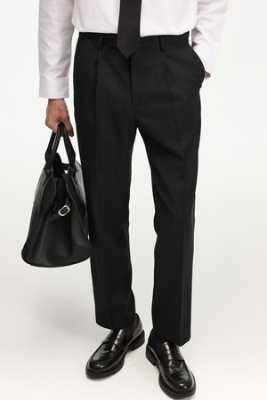 Wool Blend Comfort Tapered-Fit Pants (Black) TNPA6F100BK