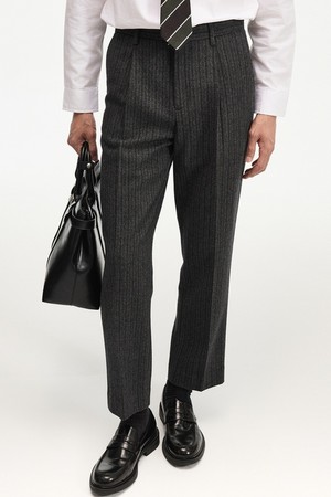 Tapered Fit Wool Herringbone Pants (Grey) TNPA6F103G2