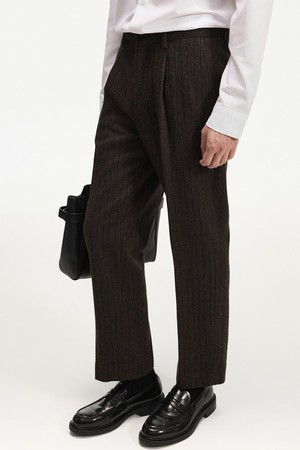 Tapered Fit Wool Herringbone Pants (Brown) TNPA6F103W2