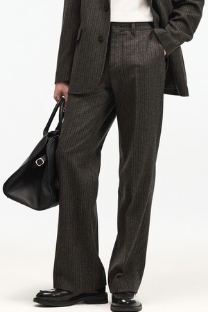 Wide Fit Wool Herringbone Pants (Grey) TNPA6F104G2