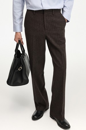 Wide Fit Wool Herringbone Pants (Brown) TNPA6F104W2