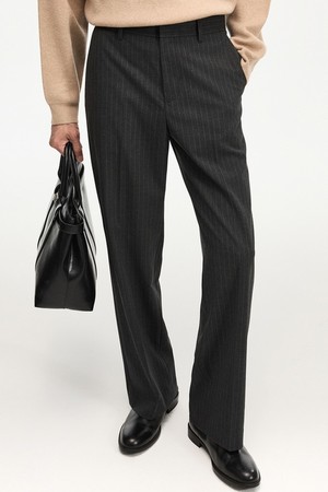 Wide Fit Pin Stripe Pants (Dark Grey) TNPA6F108CG