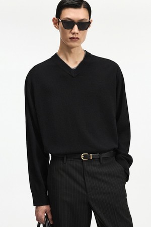 Layered V-Neck Knit Top (Black) TNSW6F108BK