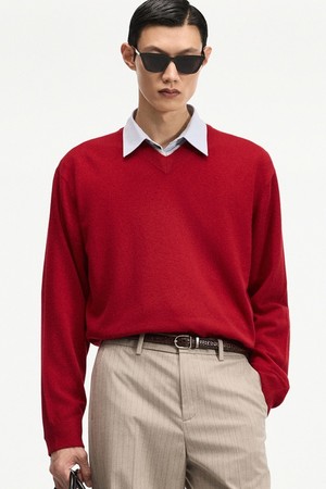 Layered V-Neck Knit Top (Red) TNSW6F108R2
